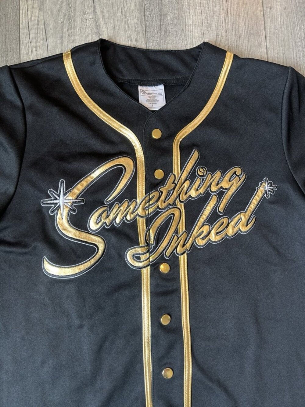 Something Inked Baseball Jersey Shorts Set Black Gold Size S Small Buttons Shirt - Picture 3 of 16